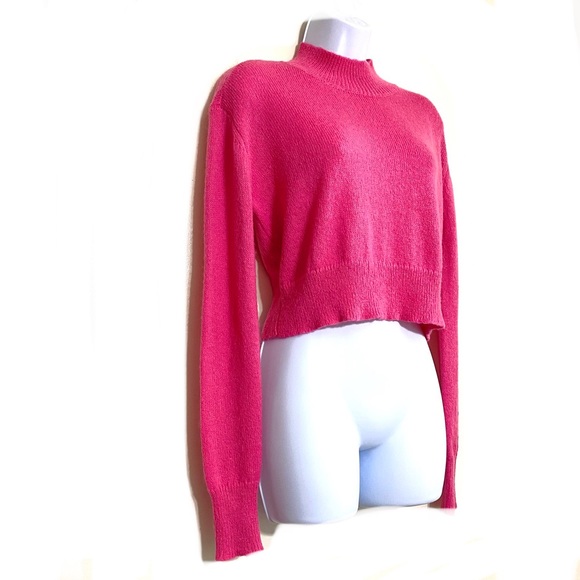 LA Hearts PINK size S crop top mockneck long sleeve pullover fuzzy sweater - Picture 5 of 8